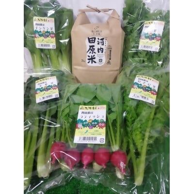 
四條畷産・大阪産(おおさかもん)野菜4～6品目とお米3kgの詰め合わせ【1052609】
