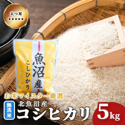 【ふるさと納税】五つ星お米マイスター厳選 無洗米北魚沼産コシヒカリ 5kg ご飯 白米 和食 ブランド米 銘柄米 おにぎり お弁当 産地直送 精米したて 　お届け：寄附入金確認後、約2週間～1ヶ月ほどでお届けとなります
