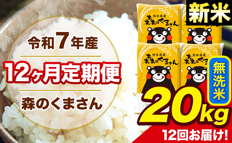 新米 米 令和7年産 森のくまさん 【12ヶ月定期便】無洗米 20kg 5kg×4袋 計12回お届け 《11月から出荷開始》 お米 こめ 熊本県産 ご飯 備蓄