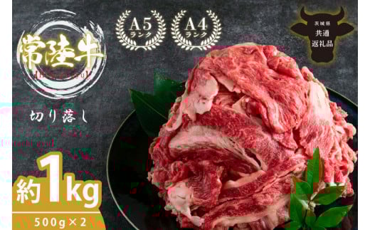 最高級A4.A5ランク 常陸牛 切り落し 1kg（約500ｇ×2）【人気肉 お肉 牛肉 和牛 黒毛和牛 国産黒毛和牛 モモ 肩 切り落とし 国産牛 A5 A4 すき焼き 牛丼 ブランド牛】(CR006)