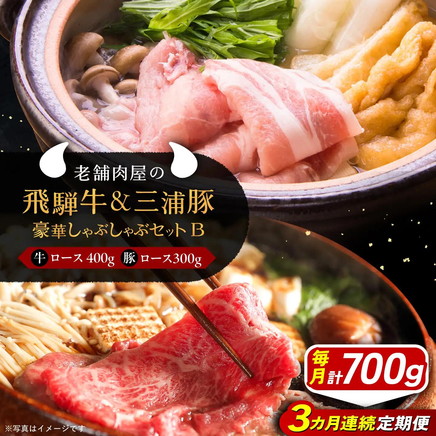 【3回定期便】 飛騨牛ロース400g 三浦豚ロース300g 豪華しゃぶしゃぶセットB 各種類1パック / 恵那市 / 岩島屋 [AUAJ048]
