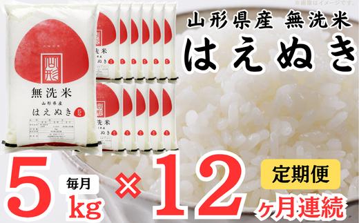 【定期便】無洗米はえぬき5kg×12ヶ月連続中旬発送 計60kg（2月～1月）