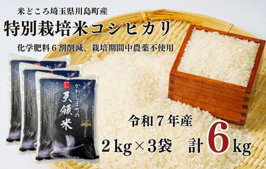
                  【令和7年度産　特別栽培米】埼玉県かわじま町　天領米（コシヒカリ） 2kg×3袋
                