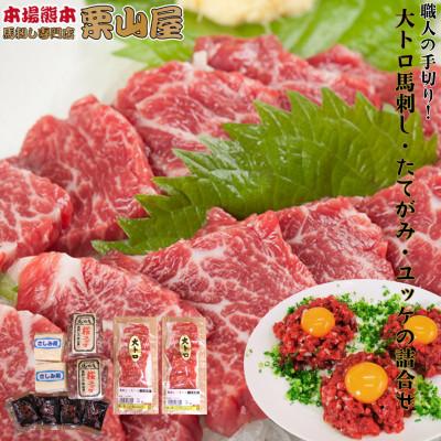 ふるさと納税 球磨村 職人の手切り 大トロ馬刺し・たてがみ・ユッケ詰合せ【馬刺・和牛乃 栗山屋】(球磨村)
