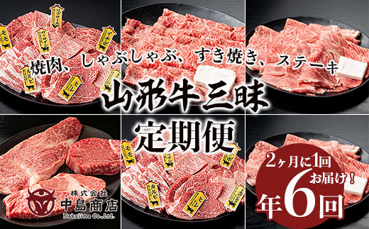 
【定期便6回】山形牛三昧　焼肉用、しゃぶしゃぶ用、すき焼き用、ステーキ用定期便 FY20-787
