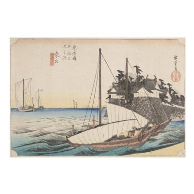 ふるさと納税 名古屋市 オリジナル【レプリカ浮世絵(1枚絵)歌川広重作「東海道五十三次之内 桑名 七里渡口」】