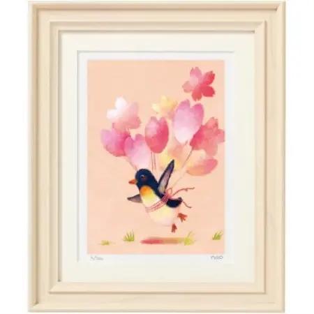 イラスト作家「菜生」アートフレーム《春に飛ぶ》ペンギン【1740387】