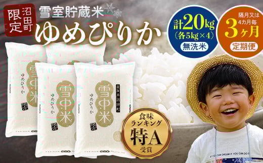 
            【定期便隔月~4ヶ月毎3回分】ゆめぴりか 無洗米20kg(計60kg) 発送月が選べる 計3回お届け 特Aランク米 雪冷気 籾貯蔵 令和7年産 北海道 雪中米 6074-11var
          