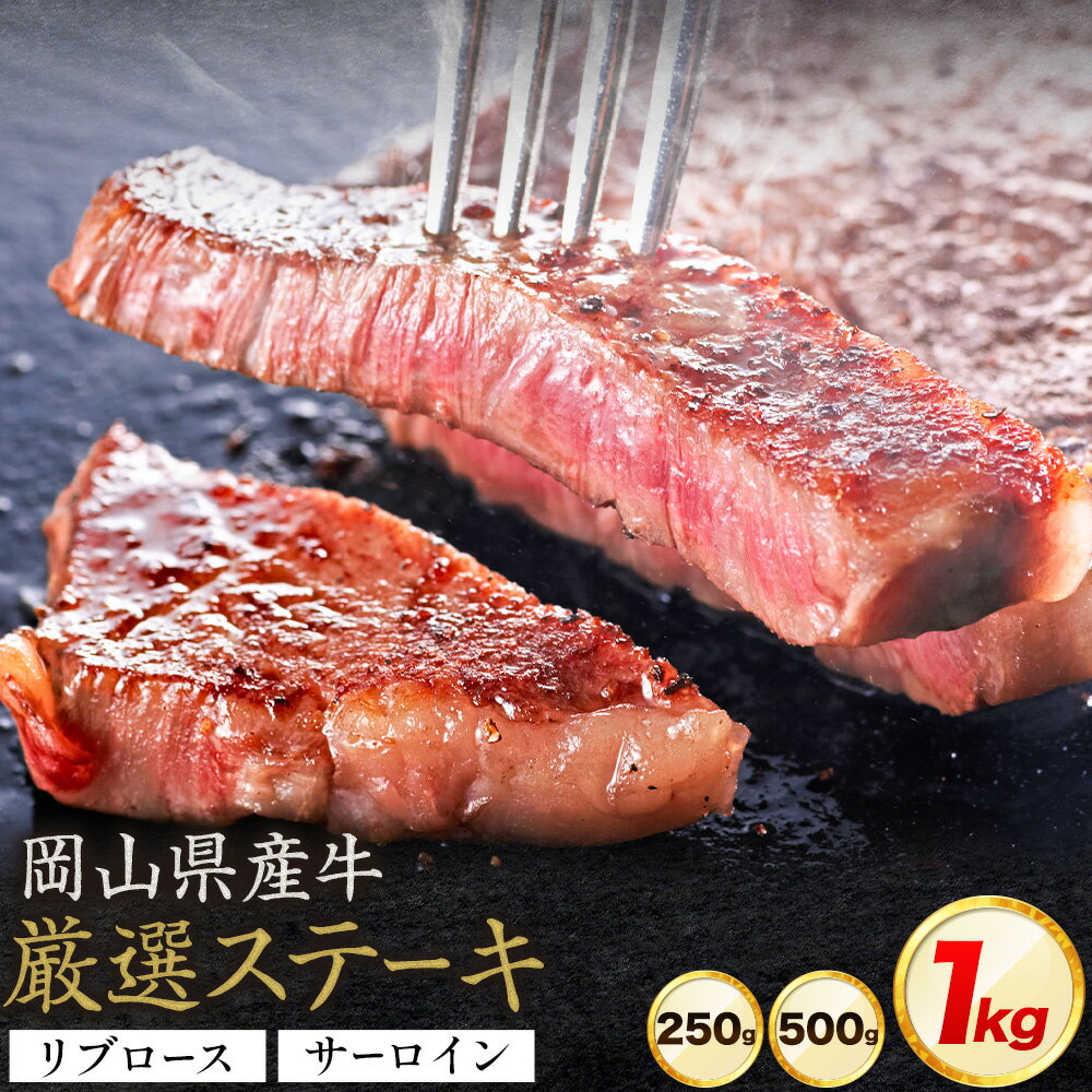 【ふるさと納税】岡山県産牛 ステーキ サーロイン or リブ 交雑牛 選べる 250g 500g 1kg お試し 大容量《60日以内に出荷予定(土日祝除く)》 岡山県 矢掛町 肉 ステーキ 高級部位 希少部位 グルメ お取り寄せグルメ