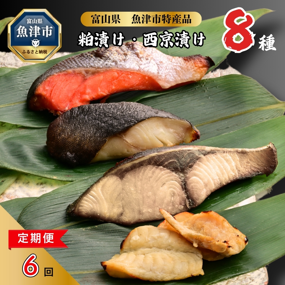 【6ヶ月定期便】【冷凍・小分け】粕漬け 西京漬け 4種ずつ 8種セット 8パック（ブリ・銀ダラ・紅鮭・ふぐ・サワラ・メダイ） ※北海道・沖縄・離島への配送不可