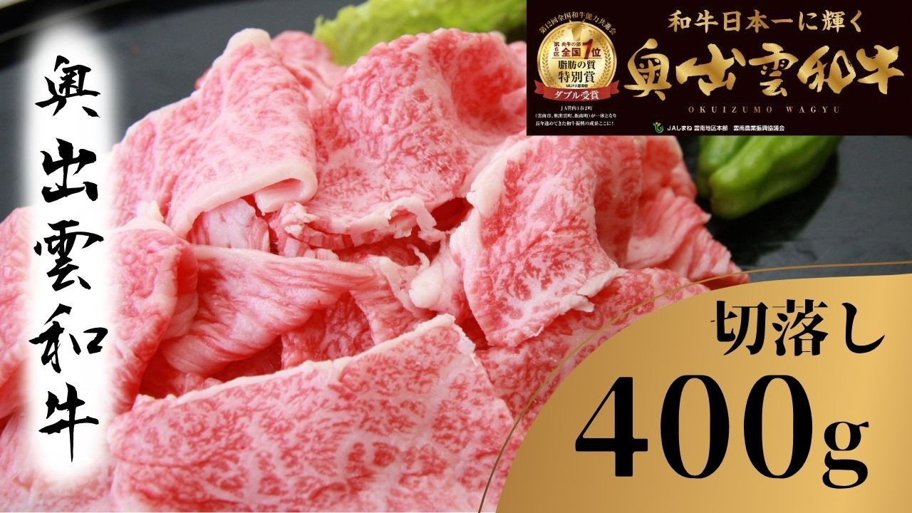 
            奥出雲和牛切り落とし400g【 切り落とし 牛肉 黒毛和牛 しまね和牛  肉じゃが 牛丼 焼肉 チルド 贈答用 ギフト  熨斗 のし  日時指定 冷蔵 記念日 Ａ-15】
          