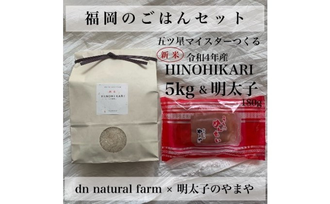
福岡のごはんセット【農家直送】 新米ヒノヒカリ5kg × やまや『うちのめんたい180g』※配送不可：離島
