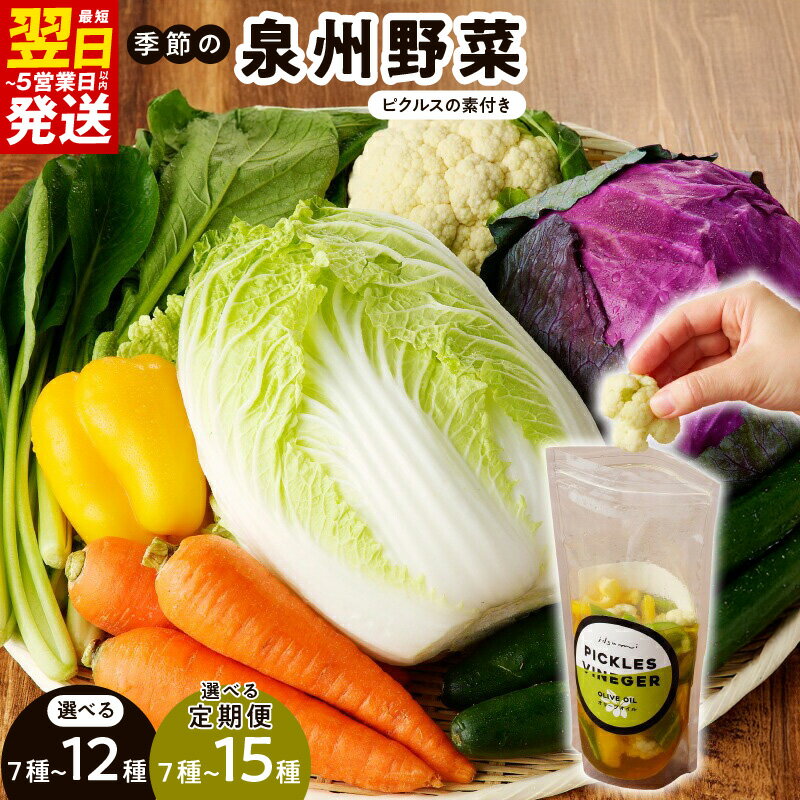 【ふるさと納税】旬の新鮮 野菜セット 選べる 内容量 定期便 毎月配送 おまかせ ピクルスの素付き ファミリー向け 泉州野菜 旬の野菜 季節の野菜 詰め合わせ 野菜 国産 新鮮 毎日食材 最短 翌日発送 5営業日 大阪府 泉佐野市 送料無料 いずみピクルス NSW