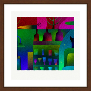 【絵画】 ピエゾグラフ 「夜と器」 額装サイズ 266mmx266mm 【 アート インテリア 現代版画 】