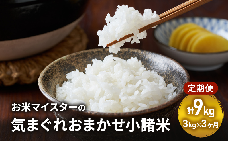 【古久庄 村松商店】お⽶マイスターの気まぐれお任せ⼩諸⽶ 3ヶ月定期便（3kg）信州 長野 ごはん ご飯 コメ コシヒカリ あきたこまち つきあかり 風さやか ひとめぼれ ゆうだい24 ブレンド米