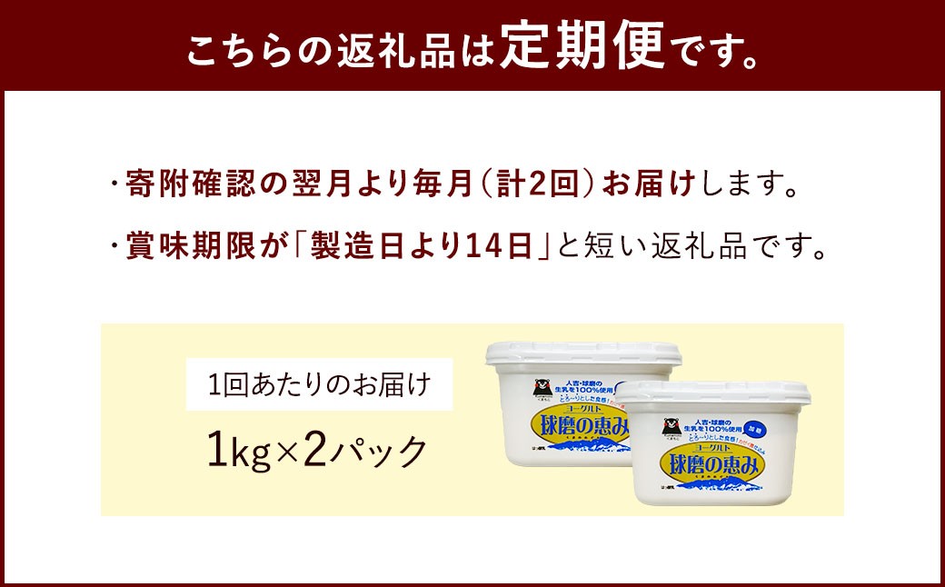 【定期便2回】球磨の恵みヨーグルト（加糖） 2kg（1kg×2パック）