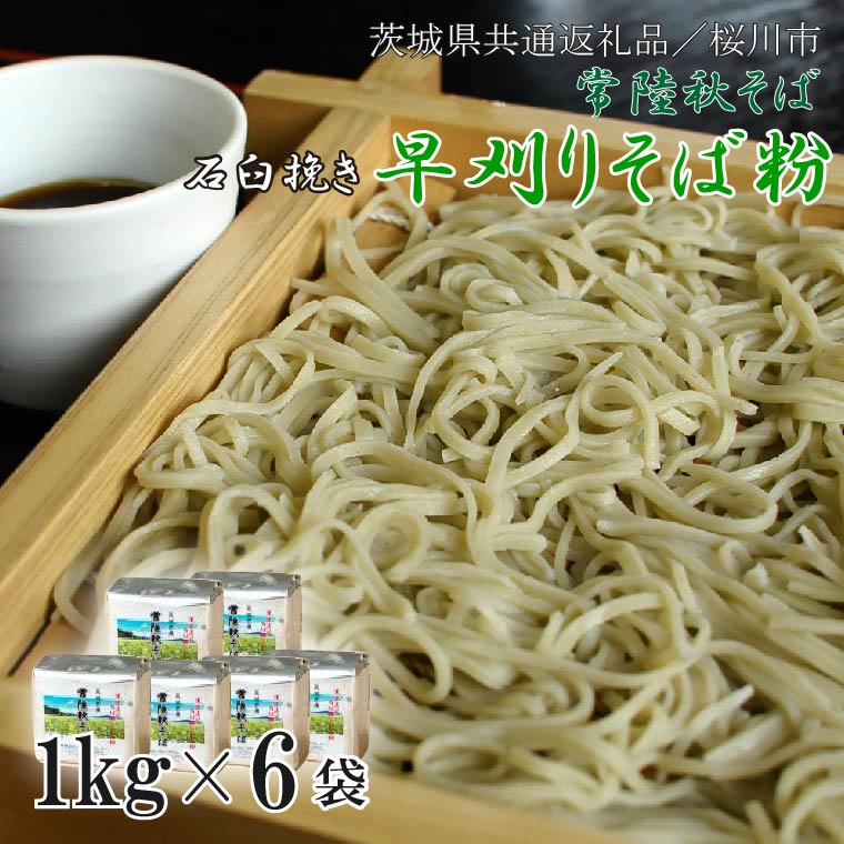 【茨城県共通返礼品／桜川市】【常陸秋そば】石臼挽き早刈りそば粉 1kg×6袋入｜そば そば粉 常陸秋そば 茨城県共通返礼品 桜川市 年越しそば 茨城県 行方市(DX-29)
