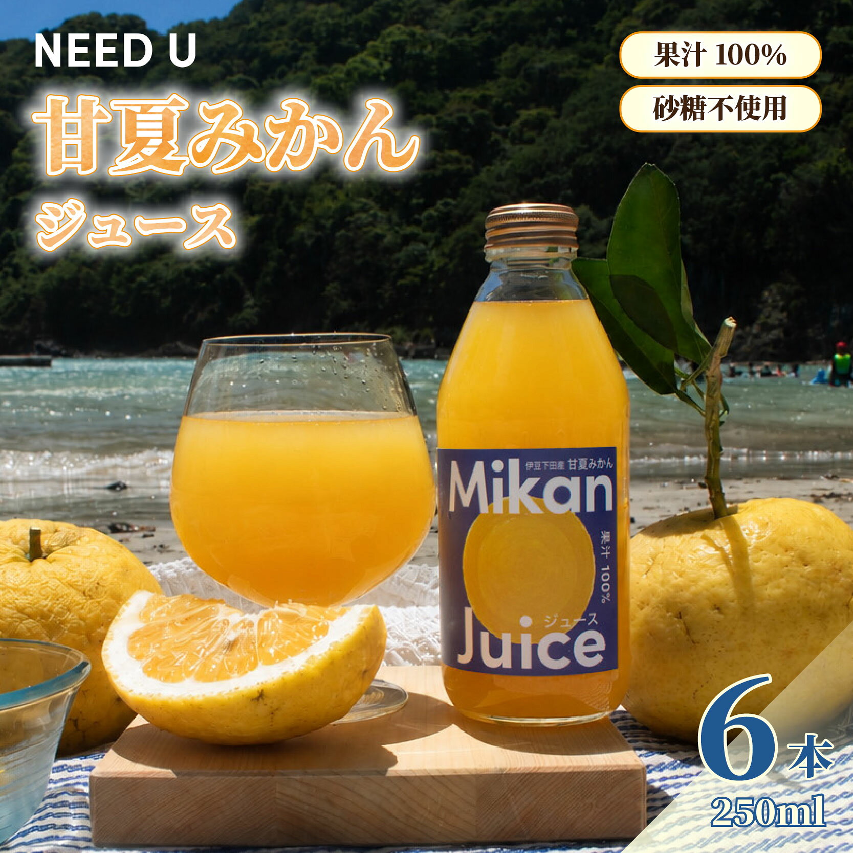 【ふるさと納税】 甘夏 みかん ジュース 250ml 6本 甘夏みかん あまなつ みかん 果汁 100％ 柑橘 ミカン フルーツ 果物 くだもの 化学調味料 保存料 無添加 無農薬 国産 静岡県産 フードロス アップサイクル NEED U 静岡県 伊豆 下田 下田市