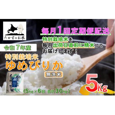 ふるさと納税 鷹栖町 【毎月定期便】【令和7年産】特別栽培米「ゆめぴりか」定期便(無洗米・紙袋)5kg全6回