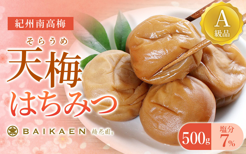 
紀州南高梅 天梅(そらうめ)はちみつ 500g 塩分約7％ A級品 大粒5Lサイズ / 梅干し 梅干 うめぼし 南高梅 はちみつ梅 はちみつ梅干し 国産 梅 うめ ウメ 健康 ご飯のお供 和歌山県 田辺市
