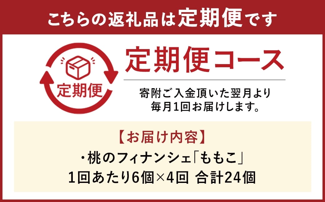 【4回定期便】桃のフィナンシェ「ももこ」6個×4回 計24個