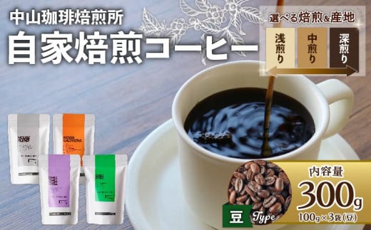 【豆】自家焙煎コーヒー 中煎り ハウスブレンド 300g (各100g × 3袋)