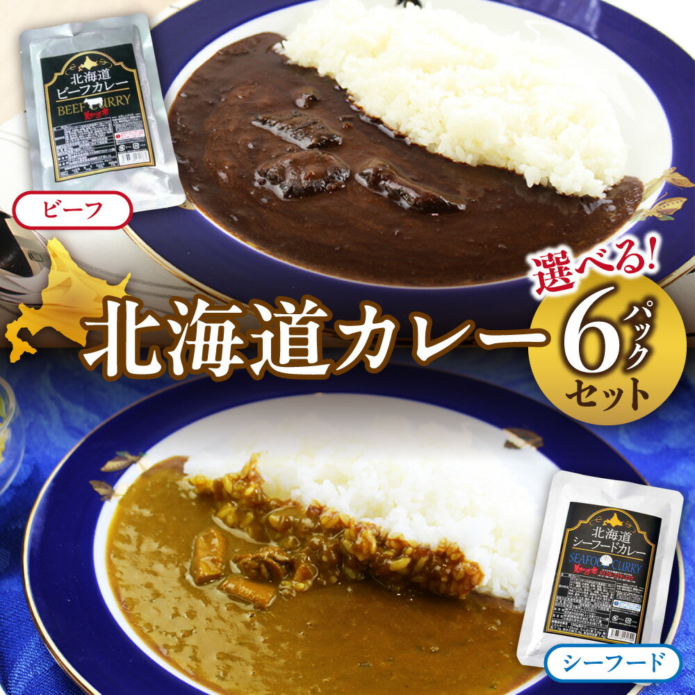 【ふるさと納税】 美味いもの市 カレー 【選べる セット】 180g 6パック シーフードカレー ビーフカレー 北海道産 シーフード イカ ホタテ 魚介 ねこぶだし ビーフ 牛肉 玉ねぎ ジンギスカンのたれ 濃厚 本格的 レトルト 小分け 北海道 札幌市