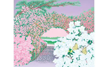 版画 「つつじと蝶」クリーム額縁 | 版画 セリグラフ