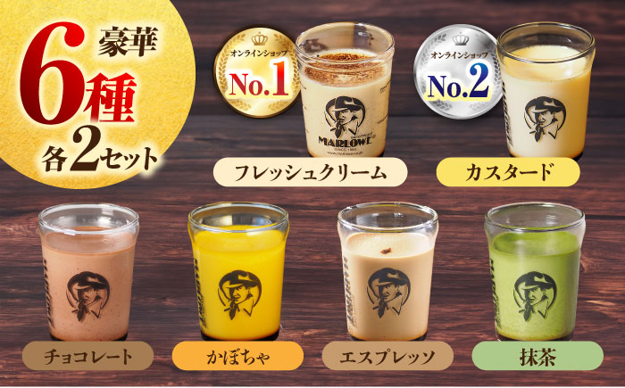 【全6回定期便】葉山ビーカープリン パーティーアソート セット 6種×2個 詰め合わせ（カスタード・かぼちゃ・抹茶・北海道フレッシュクリーム・エスプレッソ・チョコレート）【マーロウ】 [AKAF048