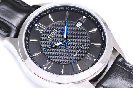 JIOS SEIRAN 日本製 自動巻き腕時計 メンズ 男性用 革ベルト ブランド ドレスウォッチ ジオス 黒文字盤 × 青針 クロコ型押しベルト（黒）