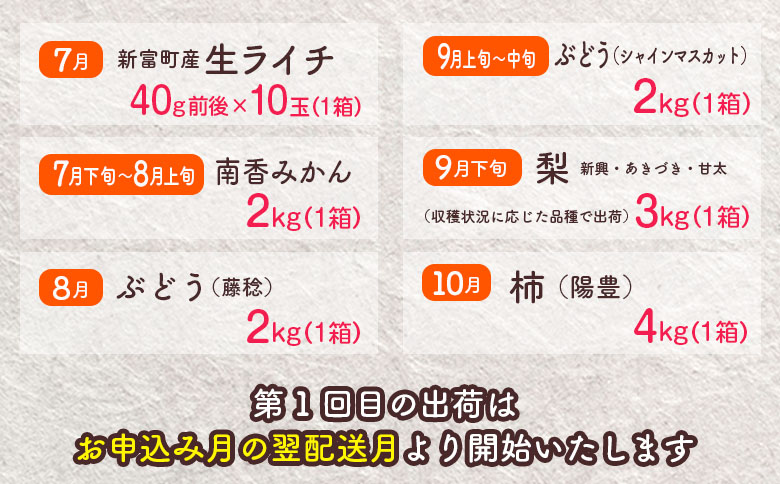 旬の宮崎 フルーツ 厳選便＜全12回＞定期便 国産 果物 おすすめ 旬 宮崎県産 産地直送 マンゴー ライチ いちご ふどう メロン【G48】