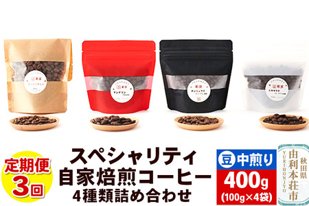 【定期便3回】 スペシャリティ自家焙煎コーヒー(豆) 中煎り 4種類詰め合わせ 400g(100g×4袋)