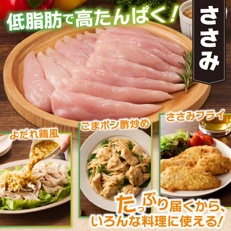 山梨県産＜健味鶏＞むね肉、ささみ、手羽元　合計1kgセット