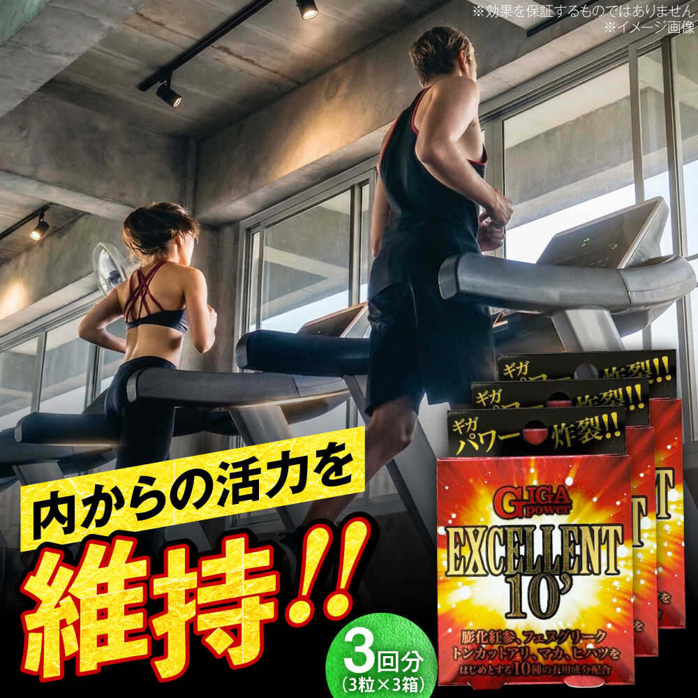 【ふるさと納税】サプリ GIGA POWER EXCELLENT 10' 3粒 3箱セット / サプリメント サプリ 活力 集中 コンディション 栄養補給 紅参 マカ 亜鉛 個包装 プレミアム さぷり ヘルス ヘルスケア 小分け 簡単 滋養強壮 携帯用 / 大阪府藤井寺市/(株)アスナロ化工研究所[BLAX008]