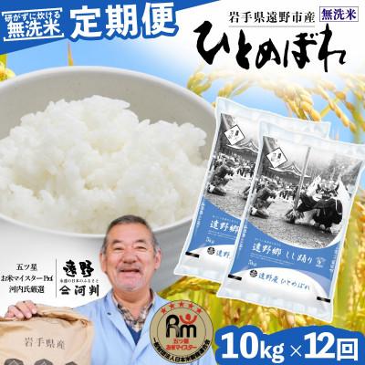 ふるさと納税 遠野市 【毎月定期便】無洗米 岩手県 遠野市産 ひとめぼれ 10kg 【 コメマルシェ 河判 】全12回