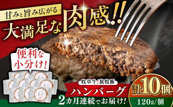 【全2回定期便】【牧草牛×放牧豚】ハンバーグ 10個《厚真町》【GOODGOOD株式会社】 ハンバーグ 牛肉 豚肉 小分け 冷凍配送 北海道 [AXBP038]