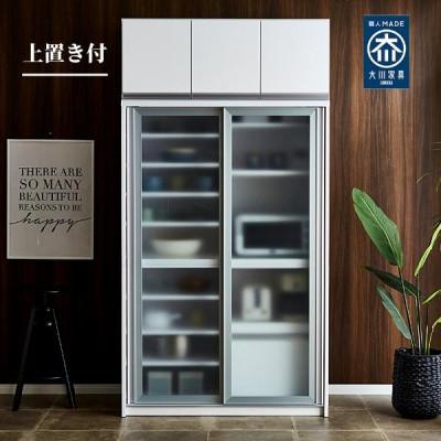 ふるさと納税 大川市 上置き付レンジボード　ホワイト/スリガラス　カノン　2枚扉