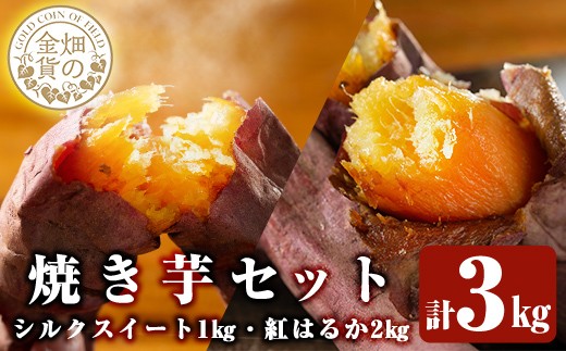 a0001-BS3 冷凍焼き芋！畑の金貨・やきいもセット(紅はるか2kg・シルクスイート1kg)計3kg【甘いも販売所】姶良市 焼き芋 訳あり やきいも スイーツ さつまいも 熟成