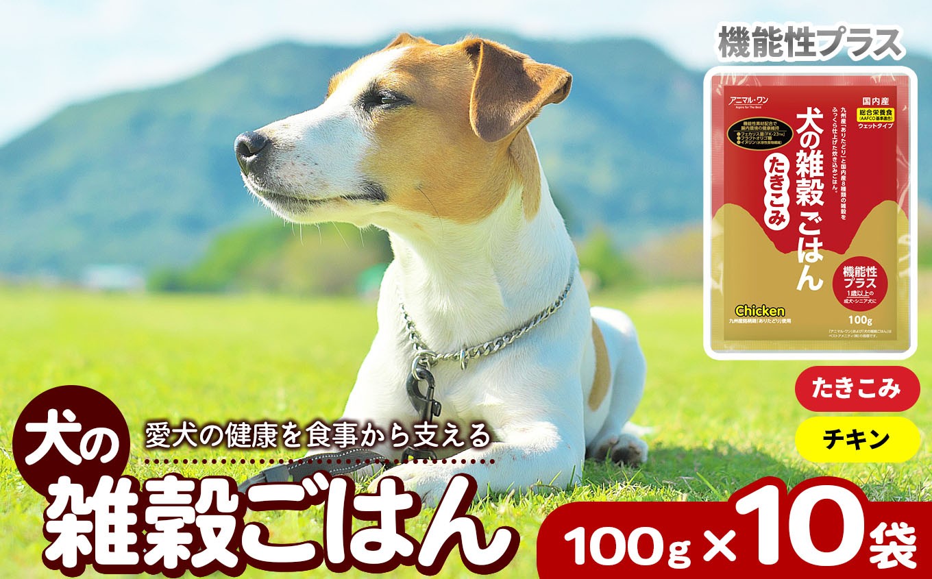 
                  アニマル・ワン 雑穀ごはん 機能性たきこみ（チキン）100g×10袋 | ペット 犬 いぬ ドッグフード 機能性ドッグフード 成犬 シニア犬 熊本県 玉名市
                