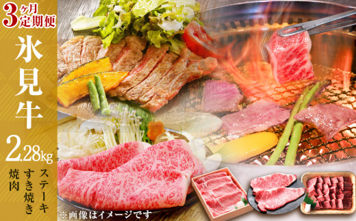 【定期便 （全３回）】氷見牛  ステーキ用＆ すき焼き用＆ 焼肉用 |　牛肉 定期便 ブランド牛 和牛 国産牛 すき焼き 霜降り 赤身 氷見牛すき焼き 人気 おすすめ すき焼き肉 記念日 ステーキ 焼肉 ギフト しゃぶしゃぶ 牛 肉 富山 氷見 黒毛和牛 ギフト ロース サーロイン 