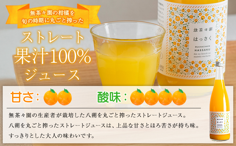 ＜無茶々園の八朔ジュース 720ml 3本＞『1か月以内に順次出荷予定』柑橘 果物 オレンジ フルーツ ストレート 果汁100% 八朔 はっさく ハッサク 丸ごと 上品な甘さ ほろ苦さ すっきり 飲ん