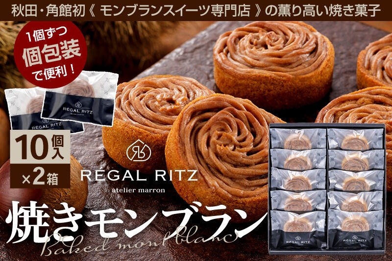 
                  REGAL RITZ 焼きモンブラン 10個×2箱 紙袋付き・ギフト箱入り レガールリッツ [REGAL RITZ マロンクリーム 常温 ケーキ タルト 焼き菓子 焼きモンブラン 焼モンブラン お取り寄せ スイーツ スウィーツ おすそわけ 退職 卒業 バラマキ ばらまき]
                