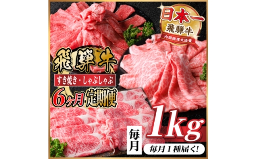 ＜毎月定期便＞レビューキャンペーン実施中!飛騨牛　厳選すき焼き・しゃぶしゃぶ定期便　1kg全6回【4072497】