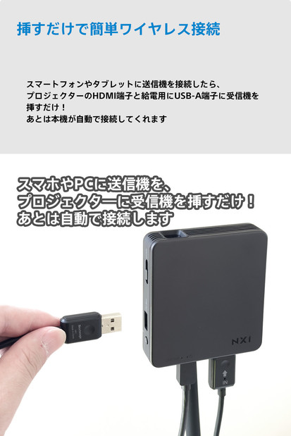 ベッドルームプロジェクターNX1　シルバー ワイヤレスアダプター（HDMI）セット
