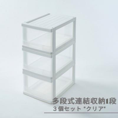ふるさと納税 三条市 多段式連結収納1段 3個セット クリア クローゼットケース [株式会社オビタス]【010S688】