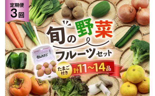 AI244 [3回] 定期便 旬の野菜 フルーツ セット 卵6個 計11～14品目[ 野菜 野菜セット 詰め合わせ 果物 たまご 卵 赤卵 雲仙たまご 島原市 長崎県 農産品流通 ]