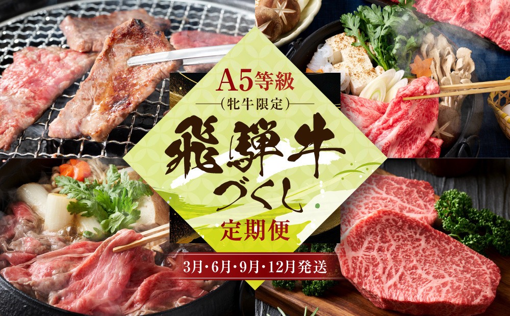 
            A5等級(牝牛限定）飛騨牛づくし 【3月・6月・9月・12月発送】定期便 | A5等級 和牛 ブランド牛 黒毛和牛 牛肉 すきやき 鍋 飛騨高山 肉の朝日屋 JX102
          