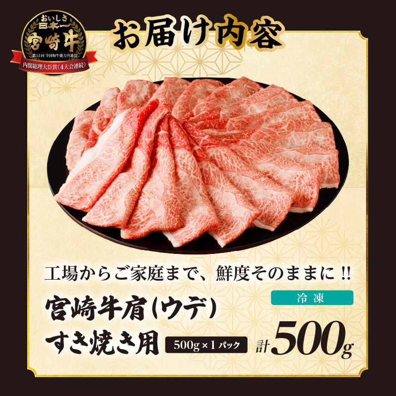 「宮崎牛肩(ウデ)すき焼き用」計500g_T009-014【都農町新着 肉 牛 牛肉 おかず 国産 人気 ギフト 食品 すきやき しゃぶしゃぶ BBQ 贈り物 送料無料 プレゼント】