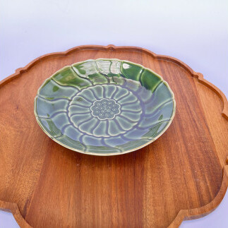 有田焼 織部釉睡蓮彫和皿 2枚【有田焼 花伝作】食器 器 和皿 皿 緑 上品 A20-593_イメージ5