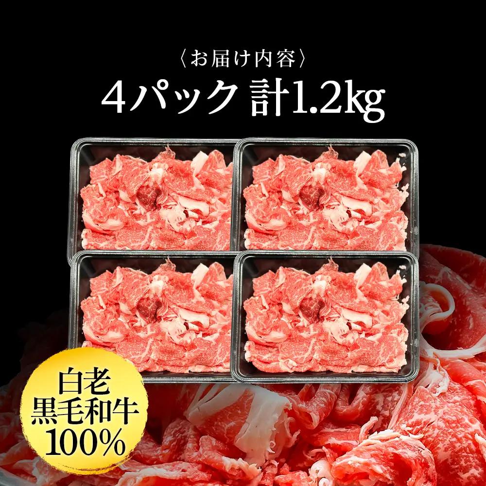 【5営業日以内発送】【訳あり】白老産 黒毛和牛 切り落とし 300g×4パック